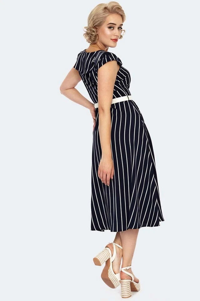 Retro Vintage Stripe Midi Flare Style Dress