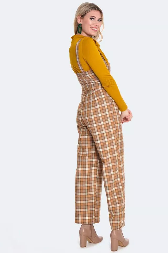 Retro Plaid Cropped Pinafore Jumpsuit Vintage Style
