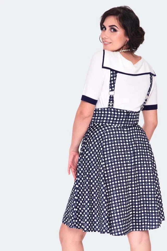 Heart gingham overall flare curve Retro Vintage Style skirt
