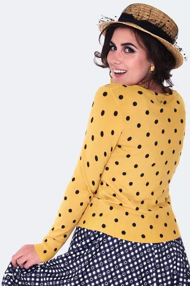 Women Retro YELLOW POLKA DOT CARDIGAN Vintage Style Cardigan