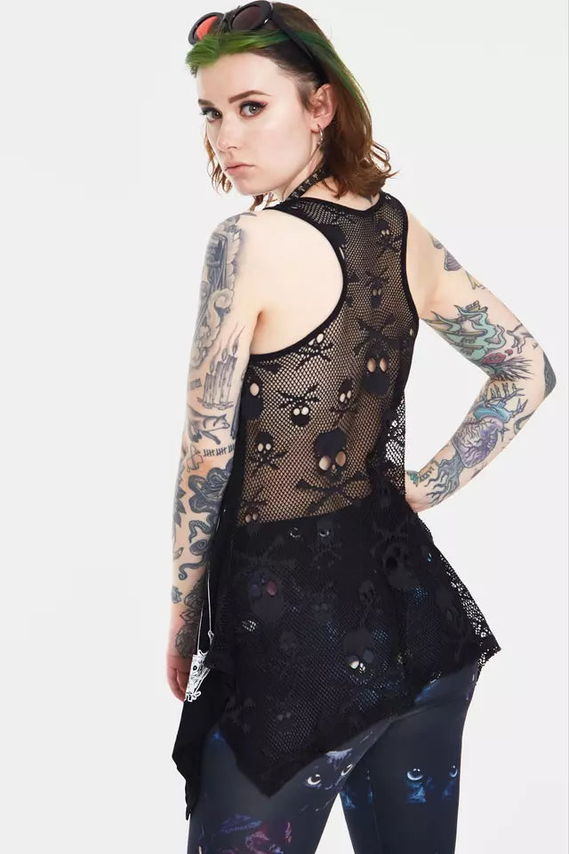 Vitriol Skull Mesh T-Shirt Top Women Ladies Gothic Alternative Fashion Top