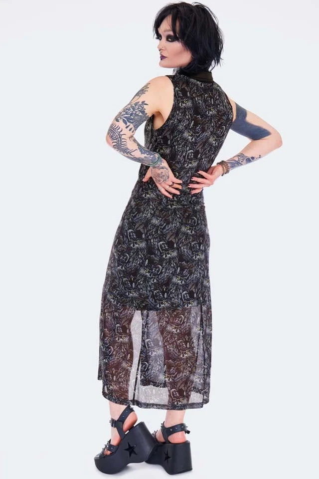 Women Gothic Night Owl Maxi Alternative Style Dress