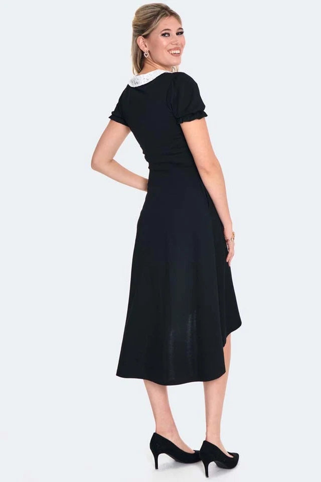 Vintage Retro Style Lace Collar Flare Dress