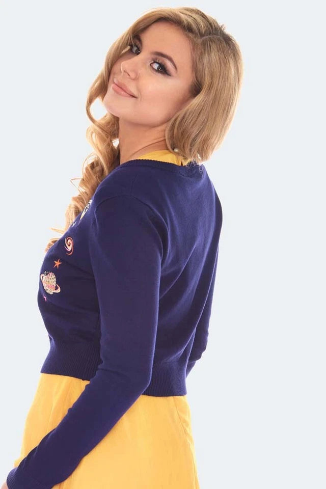 Women Retro Space Chic Embroidered Cardigan Vintage Style Cardigan