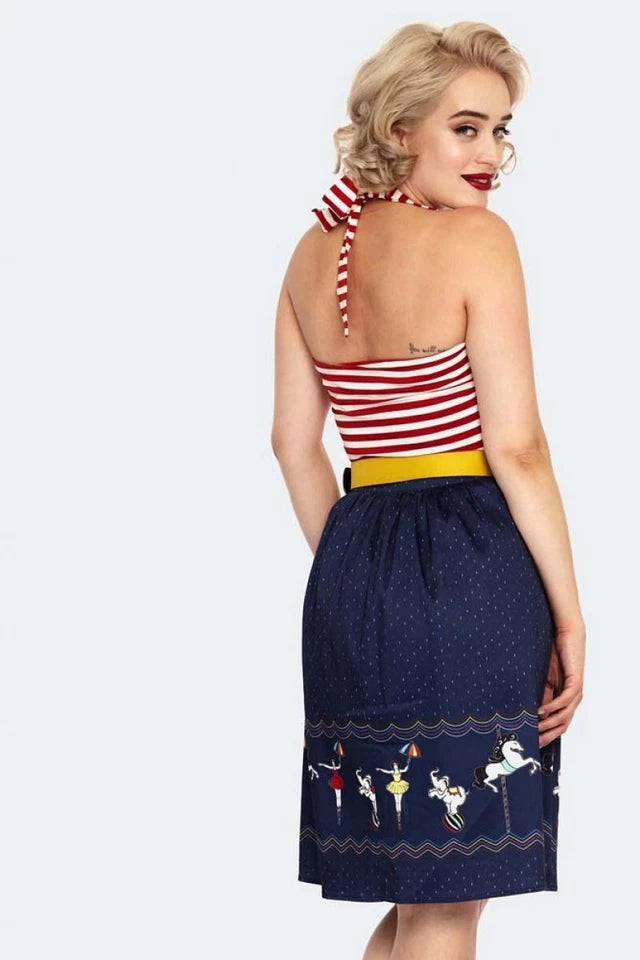 Women Retro Patricia Print Skirt With A Circus-themed Border Vintage Style