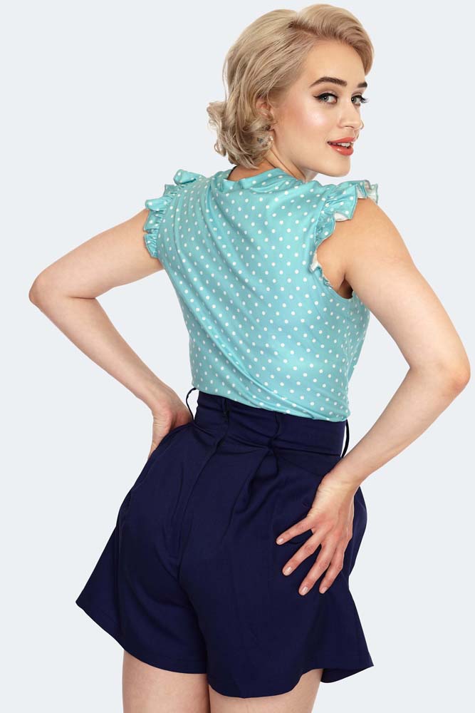 Women Retro Vintage Top Polka Dot Tie Neck Sleeveless Top