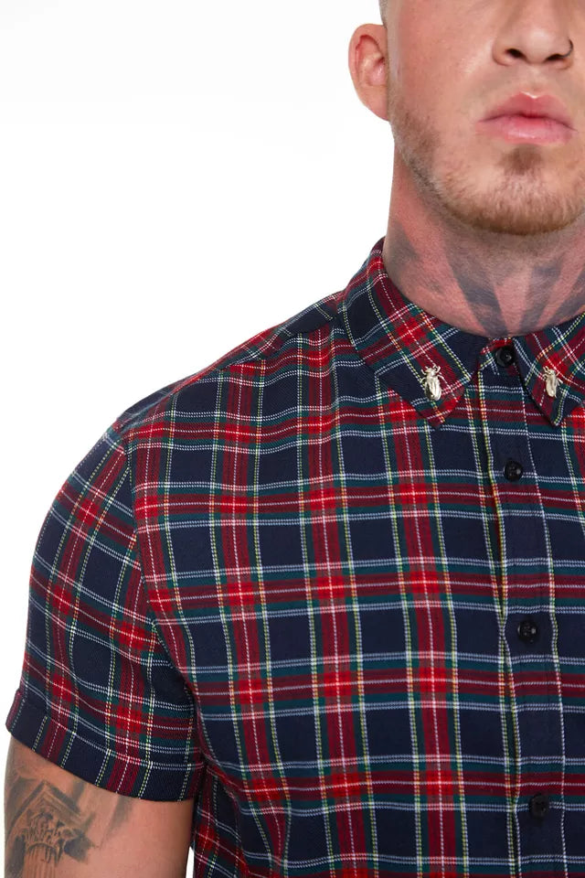 New Short Sleeve Work Tops Casual Checks Men Plaid Button Down Shirt