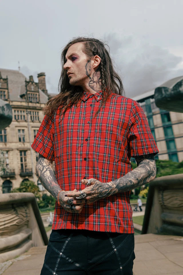 New Short Sleeve Work Tops Casual Checks Men Plaid Button Down Shirt