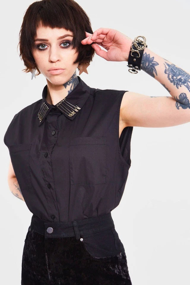 Gothic Pins and Needles Alternative Style Sleeveless Shirt