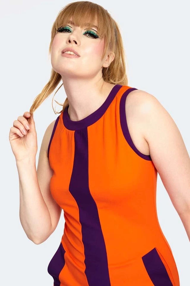 1960s Women Retro Vintage Style Contrast Racer Dress