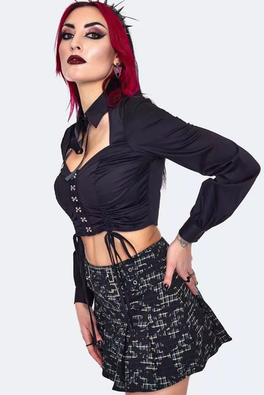 Gothic Cut Out Alternative Style Hook And Eye Shirt