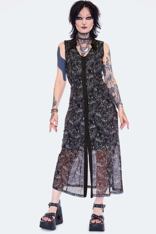Women Gothic Night Owl Maxi Alternative Style Dress