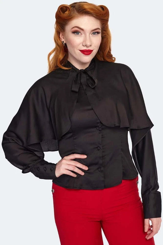 Women Retro Cape Sleeve Tie Neck Vintage Style Blouse