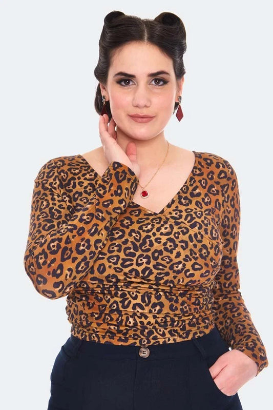 Leopard Vintage Style Print Retro Wrap Top