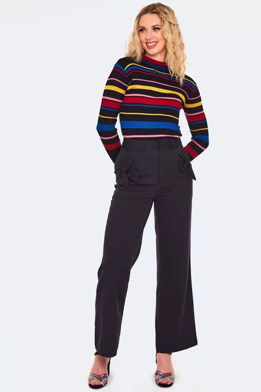 Vintage Style Bow Pocket Black Smart Retro Trouser