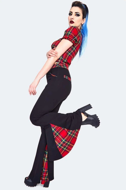 Alternative Style Tartan Insert Gothic Flared Trouser