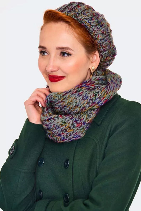 Speckled Retro Vintage Style Grey Beret and Scarf Set