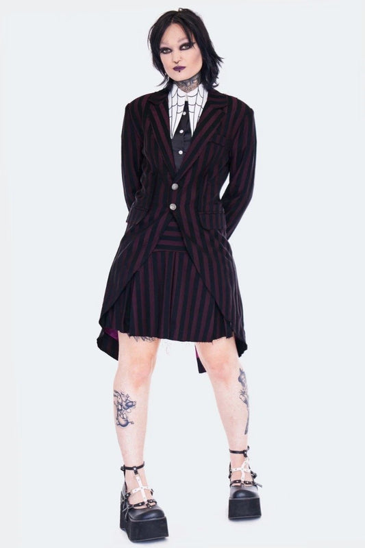 Unisex Striped Long Blazer Tailcoat Alternative Fashion Gothic Style