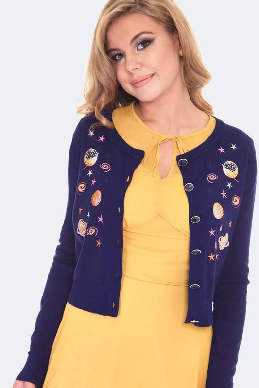 Women Retro Space Chic Embroidered Cardigan Vintage Style Cardigan