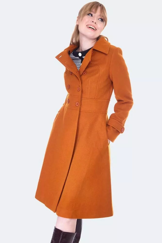 Double Breasted Retro Vintage Style Orange Pea Coat