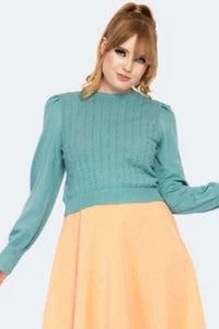 1950s Pleated Vintage Style Sholder Pointelle Retro Sweater