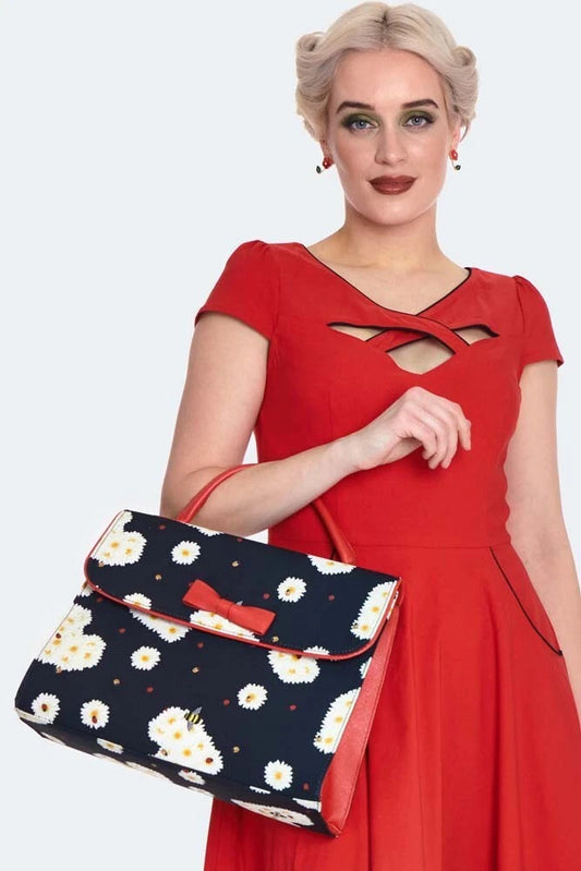 Retro Vintage Bow Detail Top Handle Style Bag