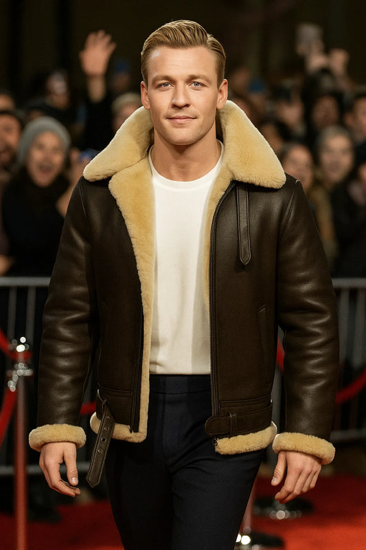 Men's RAF B3 Aviator Bomber WW2 Faux Fur Shearling Lambskin Leather Jacket