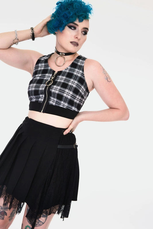 Ladies Gothic Top Teen Spirit Black Tartan Crop Top Alternative Punk Style Top
