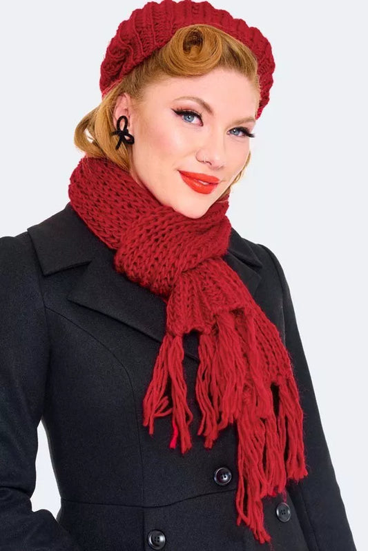 Lucille Red Beret & Scarf Set Retro Vintage Style