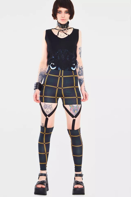 Head In The Clouds Plaid Harness Gothic Alternative Style Leggings