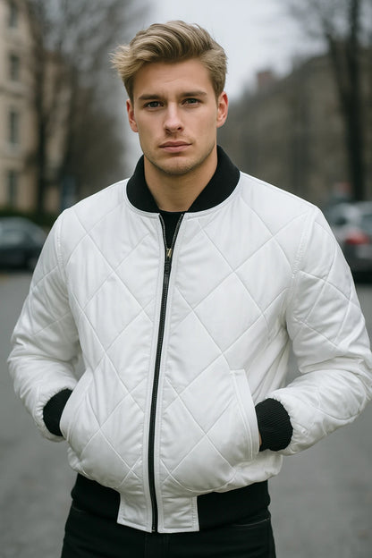 DRIVE Jacket Scorpion White Bomber Satin Quilted Ryan Gosling Costume Outerwear