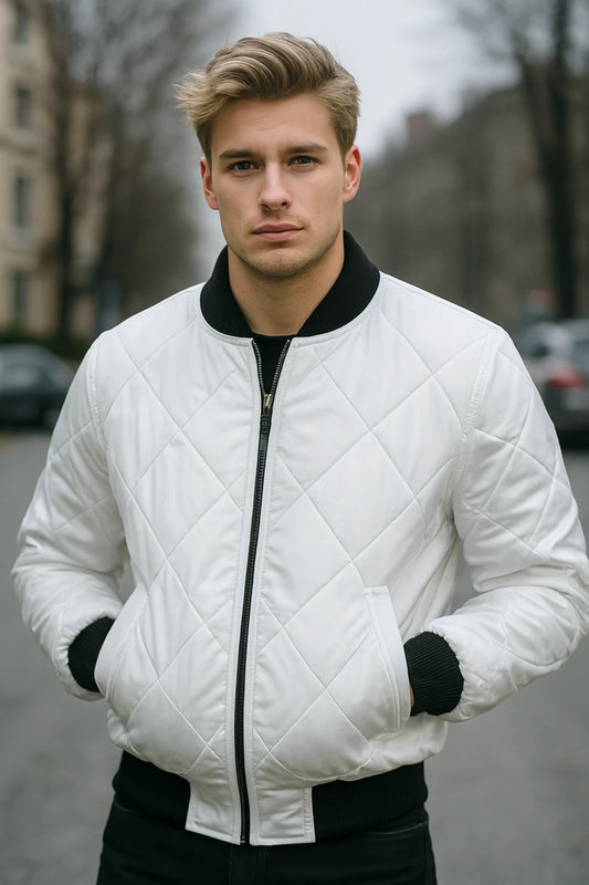 DRIVE Jacket Scorpion White Bomber Satin Quilted Ryan Gosling Costume Outerwear