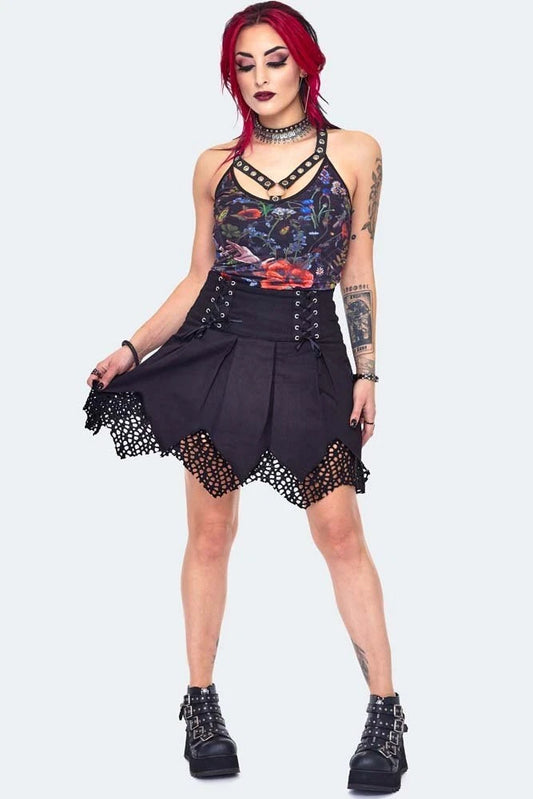Lace Up Pleated Gothic Alternative Style Skirt