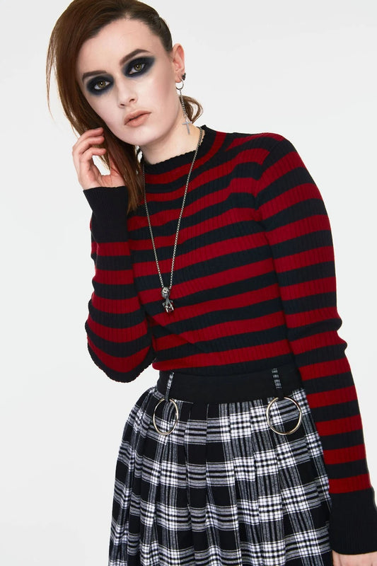 Gothic Menace Red and Black Stripe Alternative Style Fashion Sweater