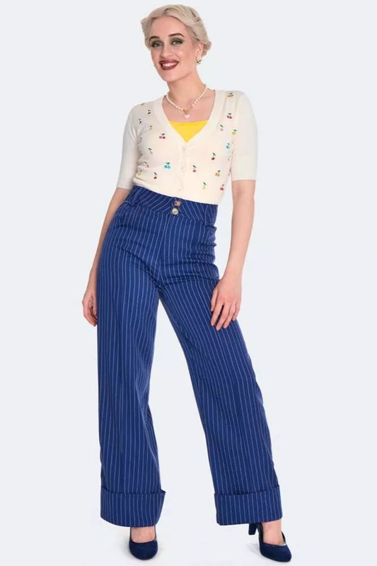Retro Turn Up Ponstripe Vintage Style Trouser