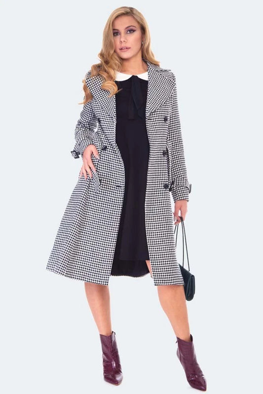 Vintage Inspired Ladies Houndstooth Trench Coat Retro Fashion Style