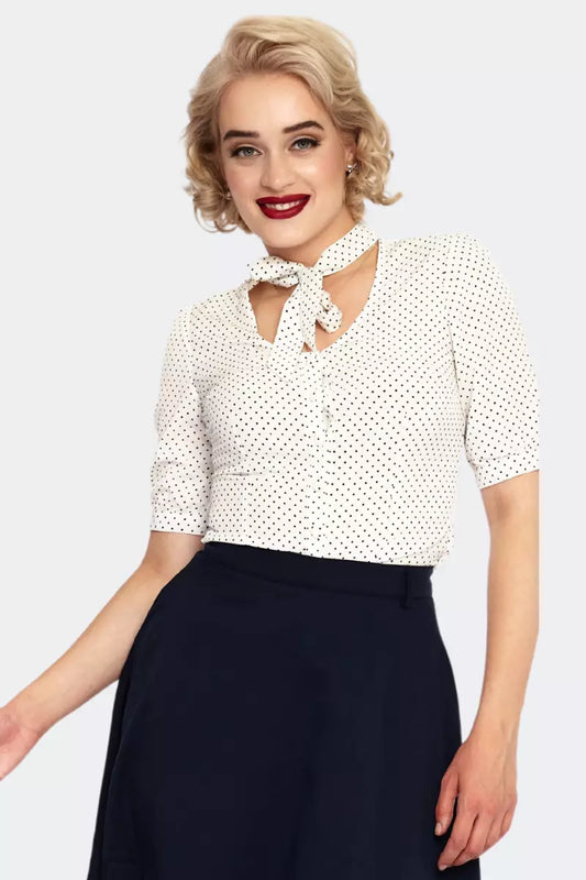 Alex White Polka Dot Retro Vintage Style Blouse
