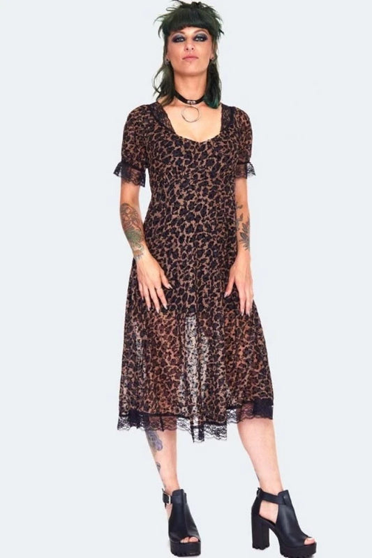 Gothic Leopard Alternative Style Print Midi Dress