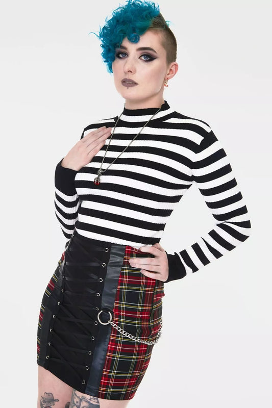 Menace White and Black Gothic Alternative Style Stripe Sweater
