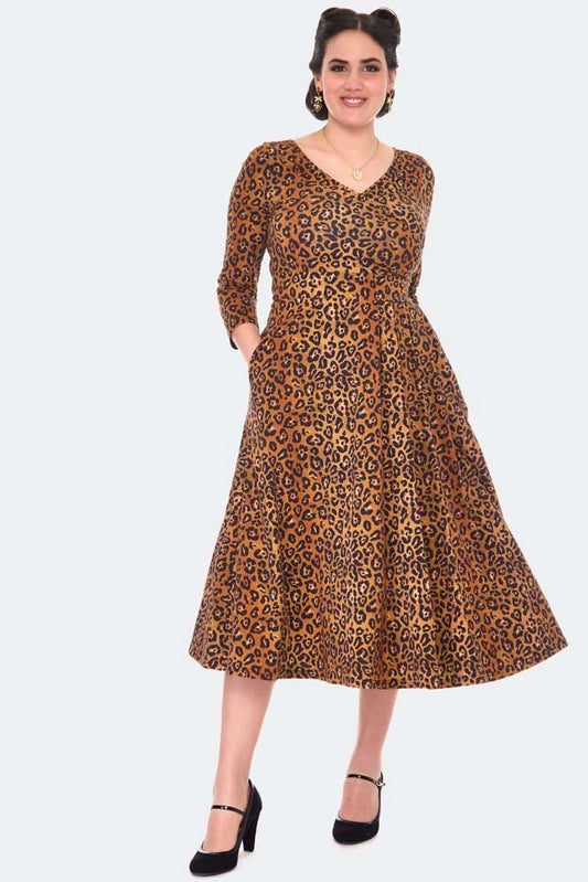 Women Rerto Leopard Print Flare Vintage Style Dress