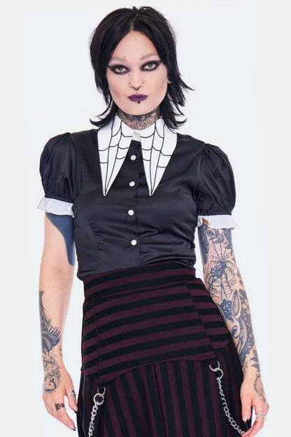 Gothic Spider Web Collar Alternative Style Blouse