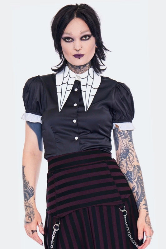 Gothic Spider Web Collar Alternative Style Blouse