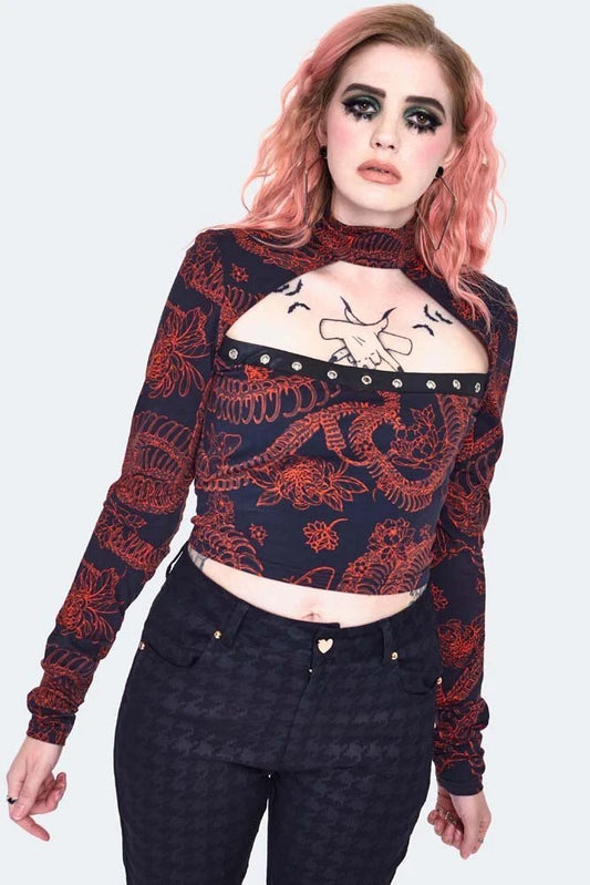 Alternative Style 90s Gothic Snake Skeleton Long Sleeve Top