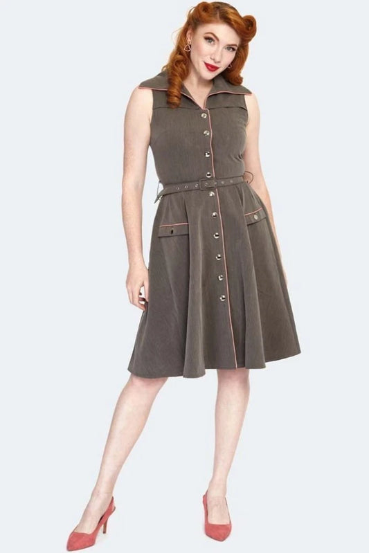 Button Up Sleeveless Flare Retro Vintage Style dress