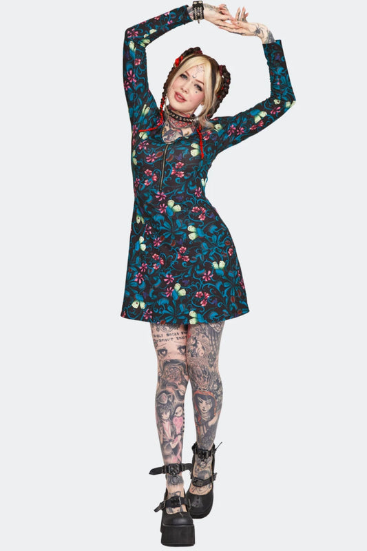 Gothic Venus Flytrap Print Mini Punk Style Dress