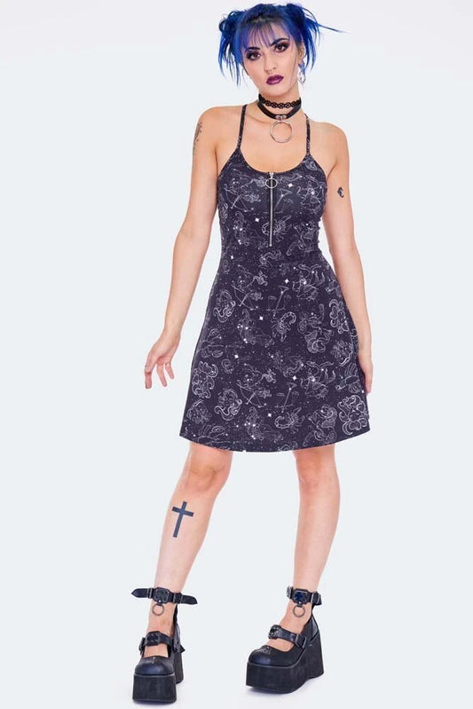 Mini Cami Zodiac Constellation Printed Gothic Alternative Style Dress
