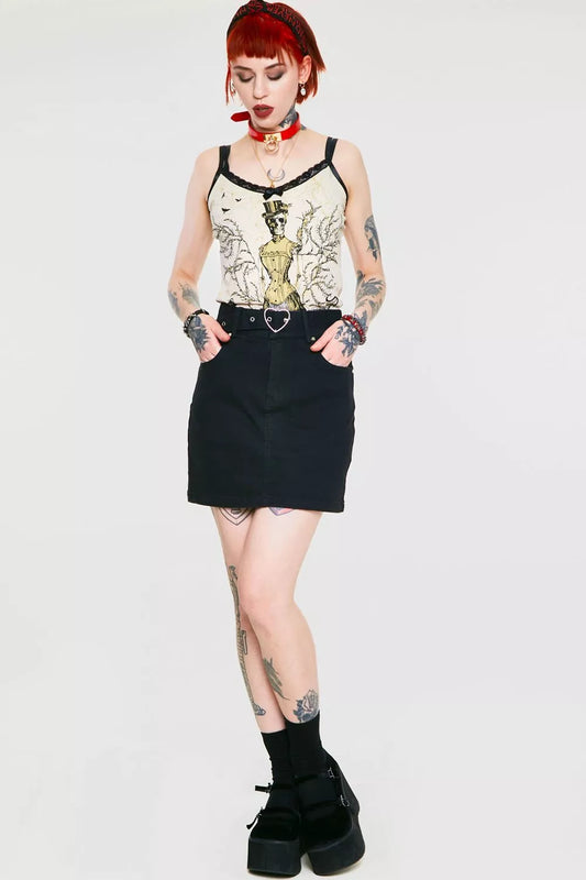 Love is Simple Black Denim Gothic Alternative Style Skirt