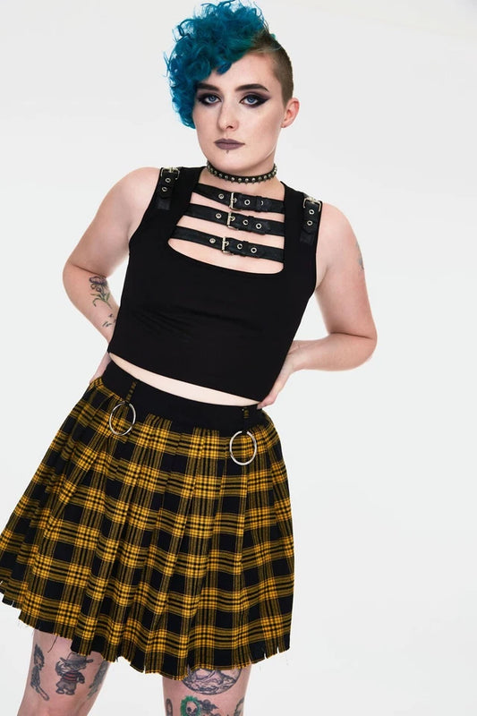 Gothic Teen Spirit Yellow Tartan Pleated Alternative Style Skirt