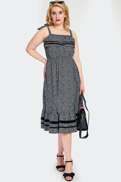 Retro FLORAL TIE STRAPS FLARE Vintage Style DRESS