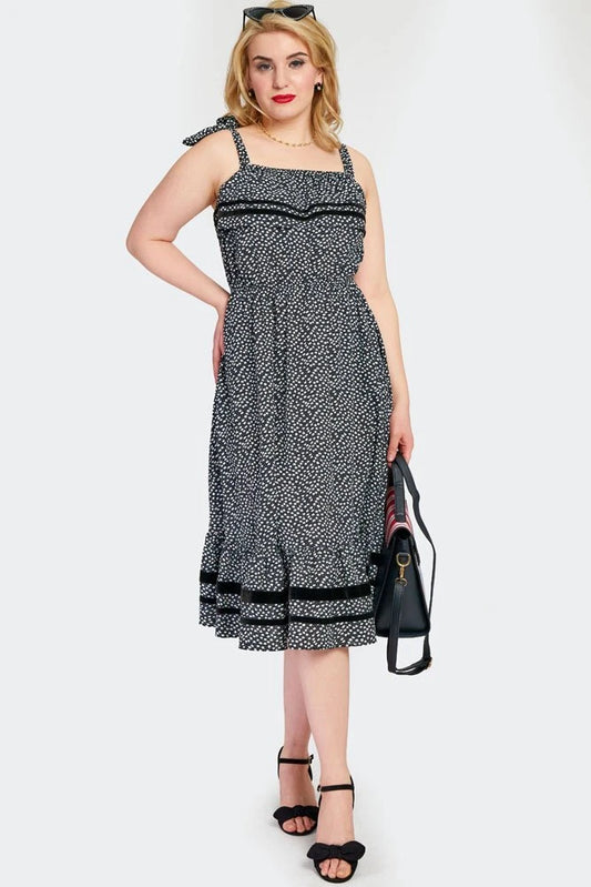 Retro FLORAL TIE STRAPS FLARE Vintage Style DRESS